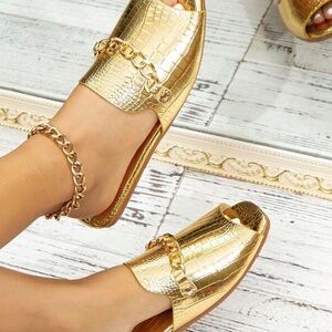 Gold Chain Embellished Women's Slide Sandals